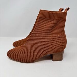 Joie Neely Ribbed Knit Sock Ankle Boots Chestnut Brown Size 6.5